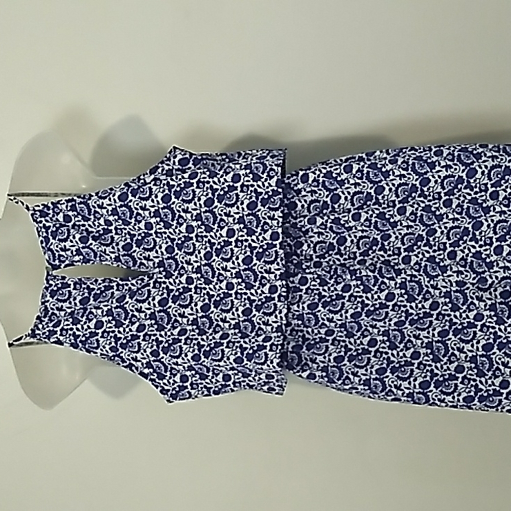 Blue & White Shorts Romper Sz M 💙 XXI Thin Spaghetti strap - Picture 4 of 7